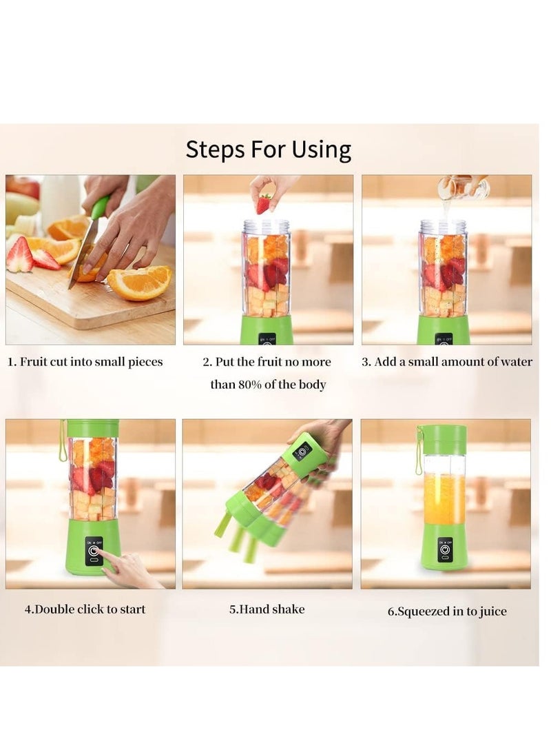ELTRAZONE Portable Blender Cup,Electric USB Juicer Blender,Mini Blender Portable Blender For Shakes and Smoothies, juice,380ml, Six Blades Great for Mixing (Green) - Image 3