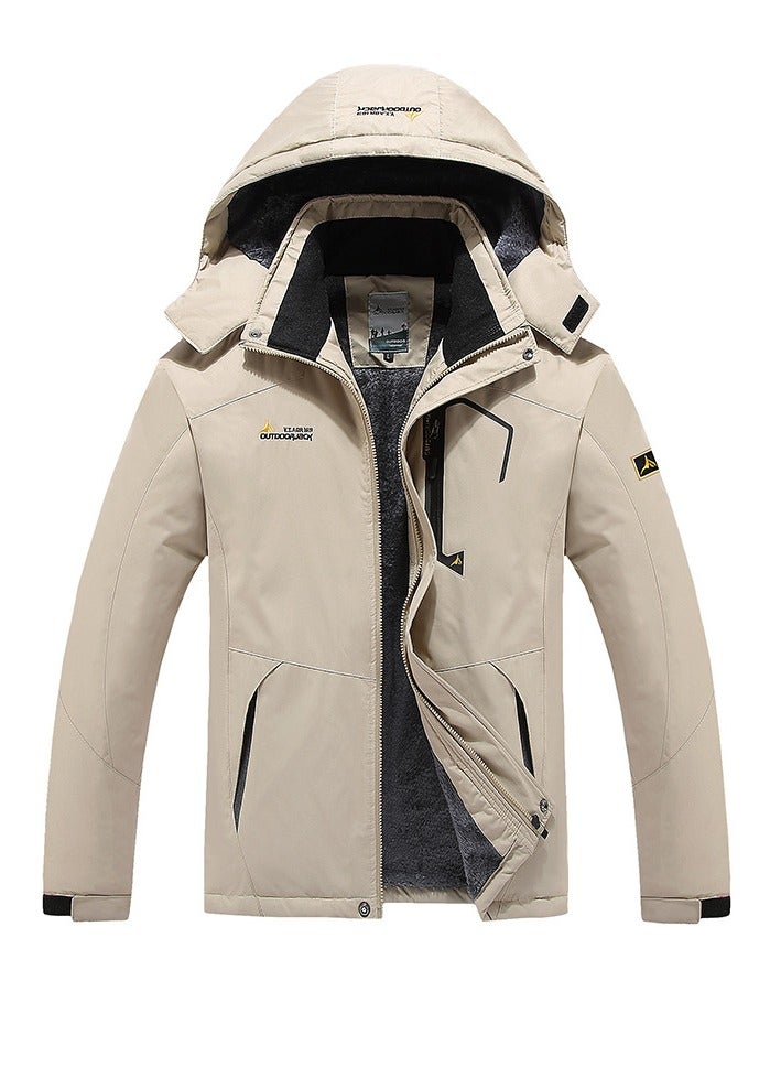 Loquat Men's Thicken Ski Jacket Warm Winter Waterproof Windbreaker Hooded Snowboarding Coat Khaki 