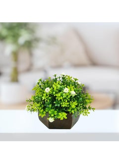 fancymart fancymart Artificial Flower Leaves in Wood Hexagon Pot White 14cm Height Home Office Decor Elegant Potted Plant for Tabletop Enhancement  - Image 2