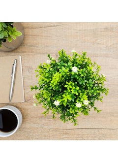 fancymart fancymart Artificial Flower Leaves in Wood Hexagon Pot White 14cm Height Home Office Decor Elegant Potted Plant for Tabletop Enhancement  - Image 5
