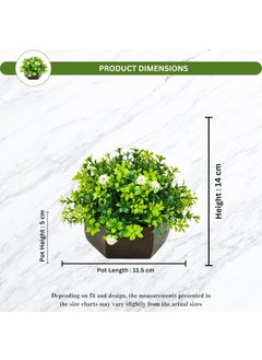 fancymart fancymart Artificial Flower Leaves in Wood Hexagon Pot White 14cm Height Home Office Decor Elegant Potted Plant for Tabletop Enhancement  - Image 4
