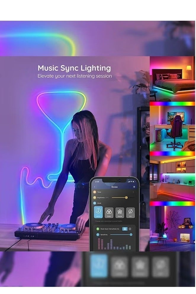 5M Flexible Smart Bluetooth RGB LED Neon Strip Light Sync to Music Lighting for Home Decor Kitchen Bedroom Car Bike Hotel Outdoor Parties Garden Desktop Decoration Mobile App Control USB Powered - Image 3