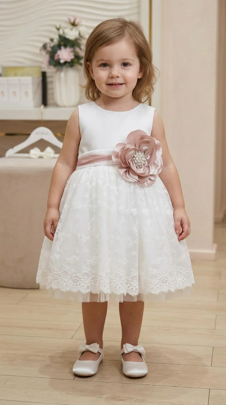 Via Bambino Ivory Layered Pearl Baby Dress 2609