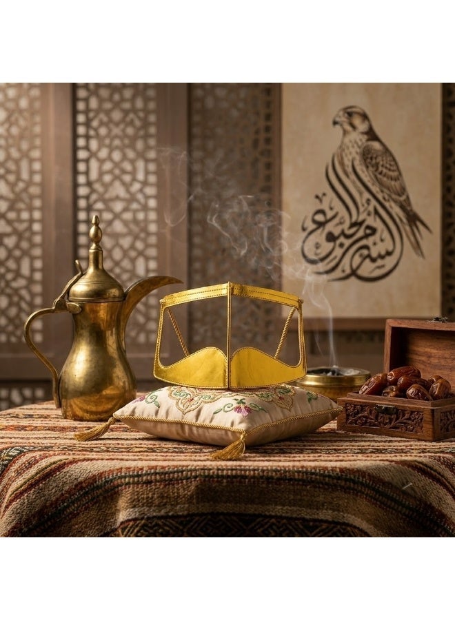 برقع بطولة إماراتي ذهبي يدوي الصنع - نقاب وبرقع تقليدي للنساء والفتيات - قناع وجه عربي مقاس متوسط - Image 3