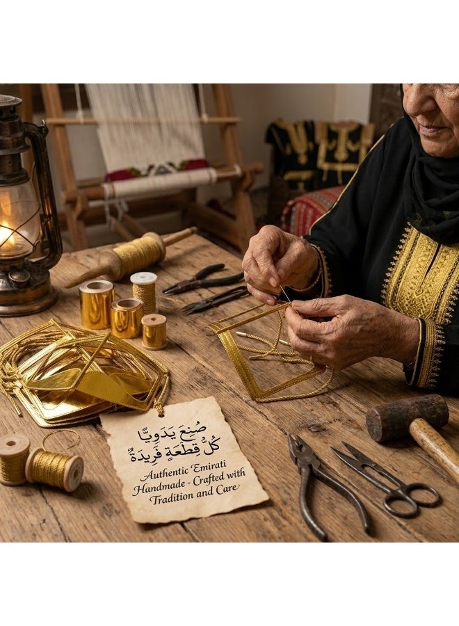 برقع بطولة إماراتي ذهبي يدوي الصنع - نقاب وبرقع تقليدي للنساء والفتيات - قناع وجه عربي مقاس متوسط - Image 5