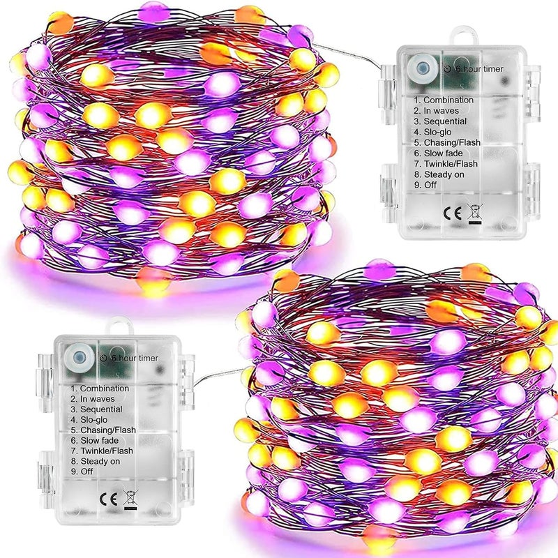 Joomer Orange Purple Halloween Fairy Lights, 2-Pack 16.4FT 50LED Battery String Lights, 8 Modes with Timer Function, Waterproof Twinkle String Light for Indoor Outdoor Halloween Decoration - Image 1