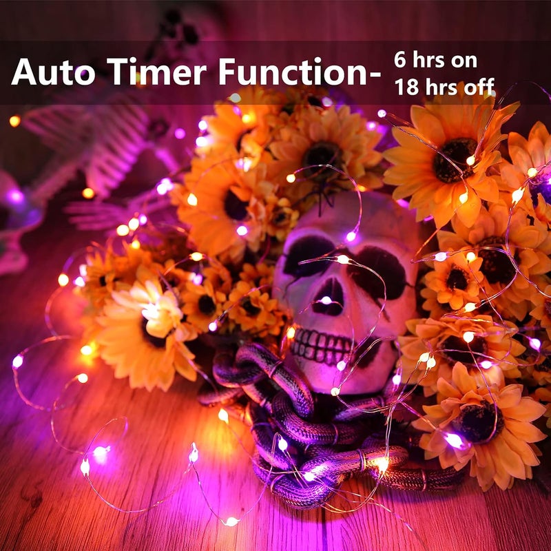Joomer Orange Purple Halloween Fairy Lights, 2-Pack 16.4FT 50LED Battery String Lights, 8 Modes with Timer Function, Waterproof Twinkle String Light for Indoor Outdoor Halloween Decoration - Image 3