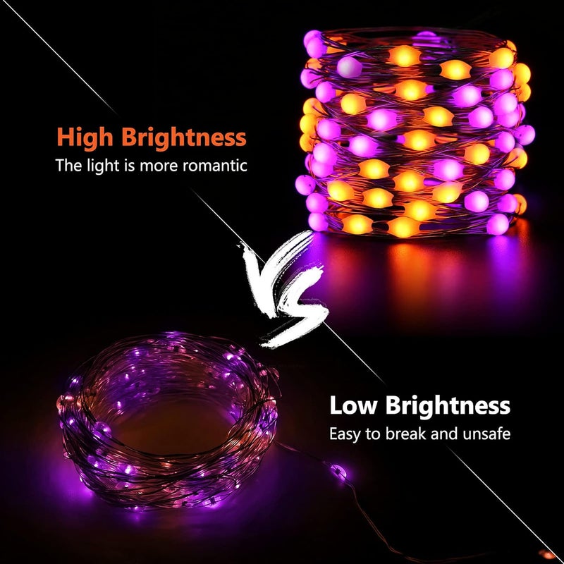 Joomer Orange Purple Halloween Fairy Lights, 2-Pack 16.4FT 50LED Battery String Lights, 8 Modes with Timer Function, Waterproof Twinkle String Light for Indoor Outdoor Halloween Decoration - Image 5