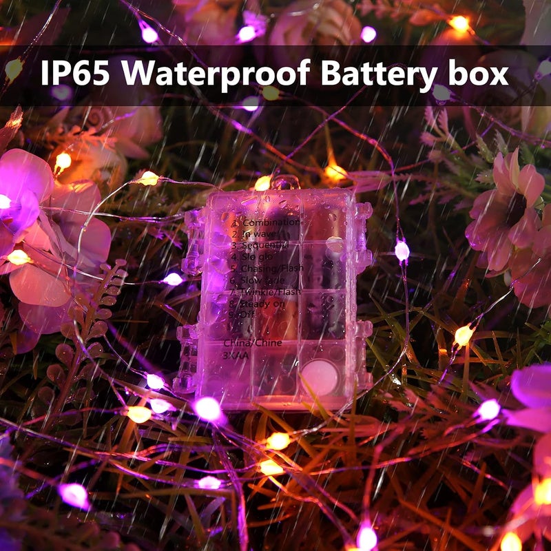 Joomer Orange Purple Halloween Fairy Lights, 2-Pack 16.4FT 50LED Battery String Lights, 8 Modes with Timer Function, Waterproof Twinkle String Light for Indoor Outdoor Halloween Decoration - Image 4