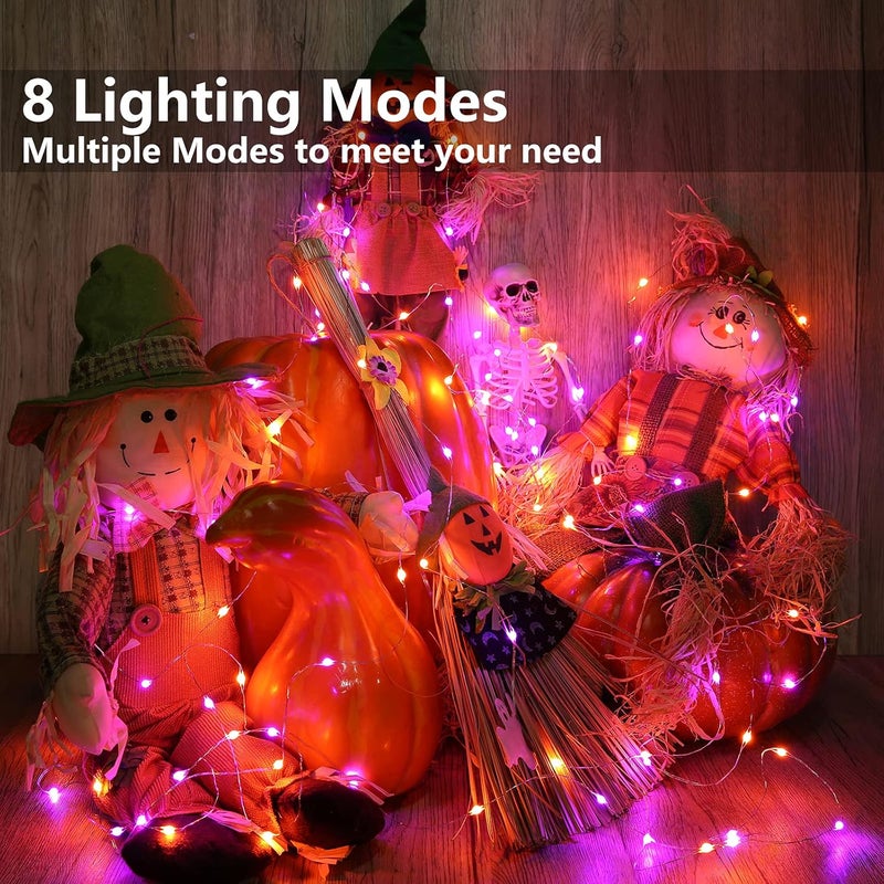 Joomer Orange Purple Halloween Fairy Lights, 2-Pack 16.4FT 50LED Battery String Lights, 8 Modes with Timer Function, Waterproof Twinkle String Light for Indoor Outdoor Halloween Decoration - Image 2