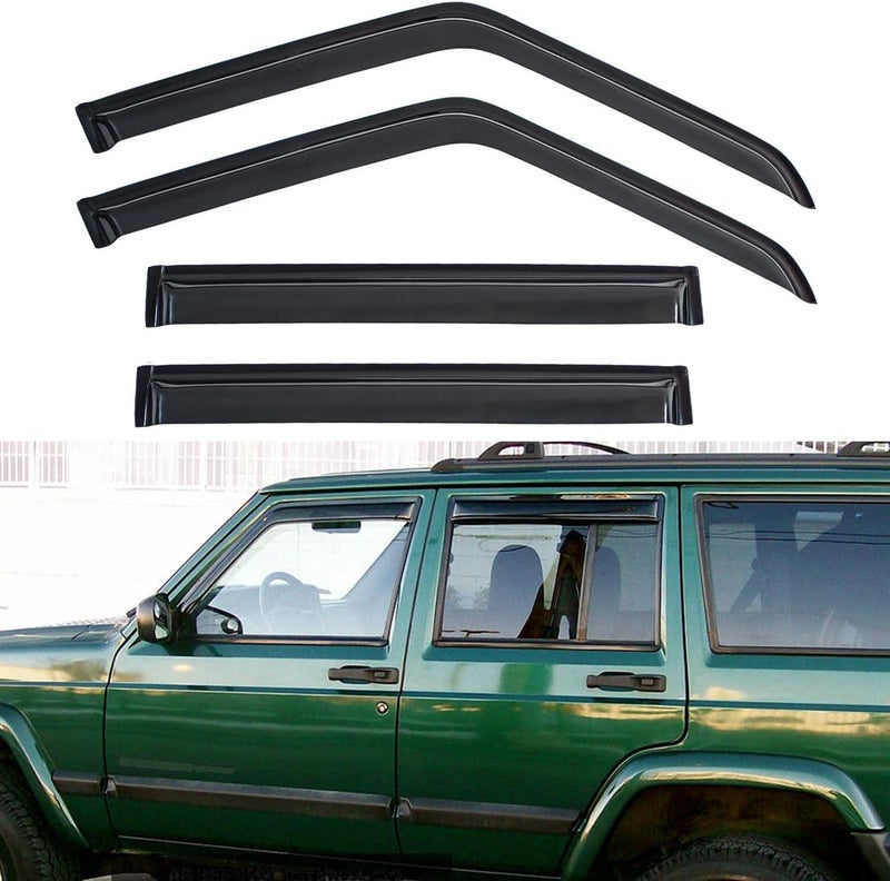 LQQDP 4pcs Front+Rear Smoke Sun/Rain Guard Window Visors for 1984-2001 Jeep Cherokee 4-Door - Image 1