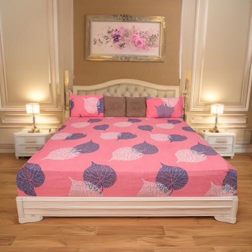 Status Contract Cotton Rich Double Bedsheet with 2 Pillow Covers for Bed Room, Home, Hotel-120 GSM (Peach) - Image 1