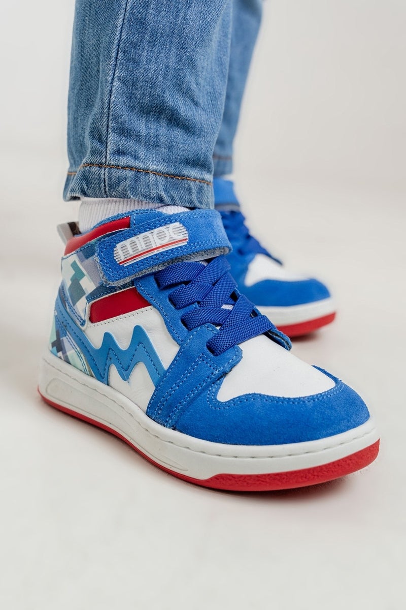 Mnpc Unisex Kids Saks Blue Print Genuine Leather Anatomical Sneakers Boots  - Image 1
