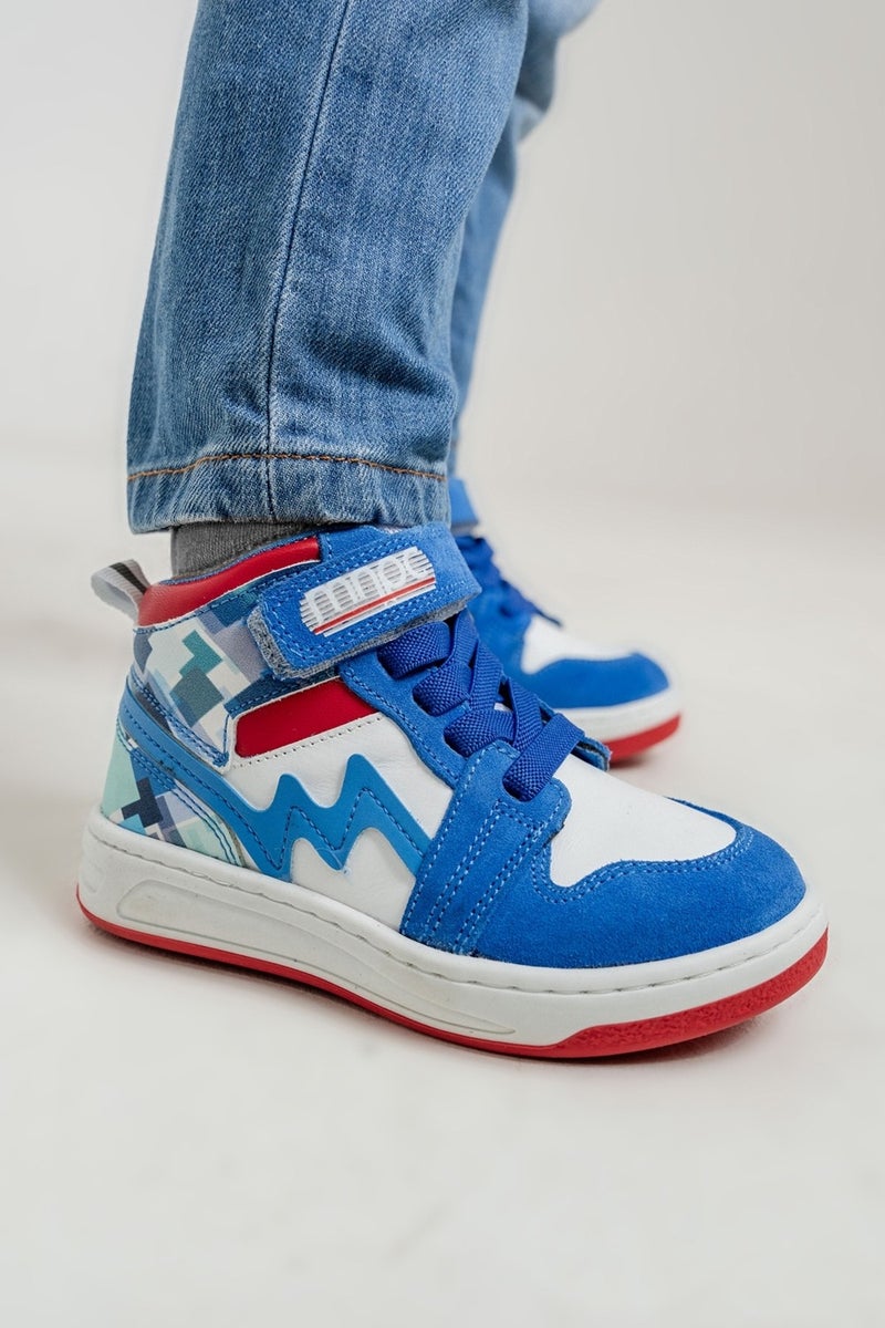 Mnpc Unisex Kids Saks Blue Print Genuine Leather Anatomical Sneakers Boots  - Image 3