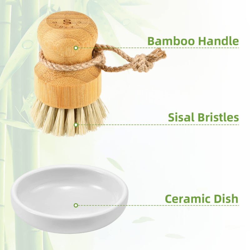 SUBEKYU Bamboo Dish Scrub Brushes,Kitchen Wooden Cleaning Scrubbers Set for Washing Cast Iron Pan/Pot, Natural Sisal Bristles, Set of 3 - Image 4