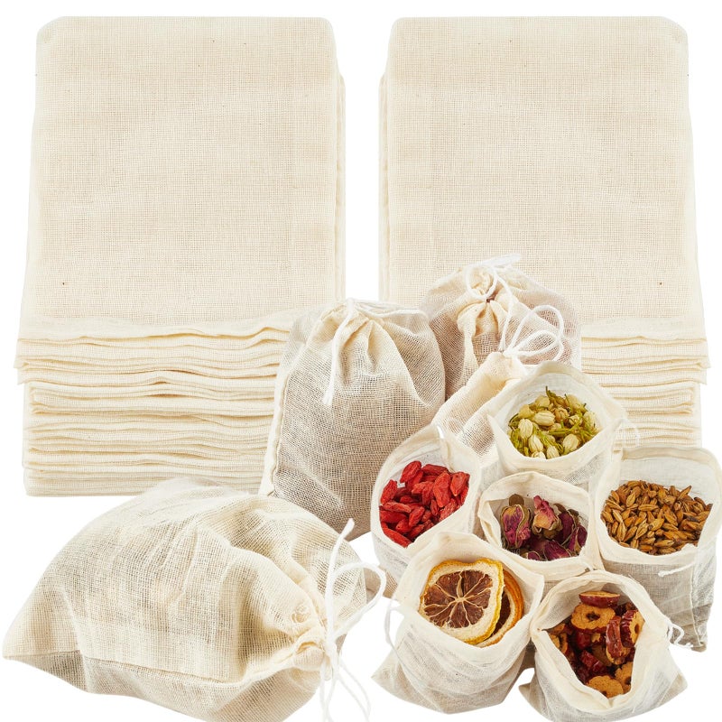 Tuzazo 50 Pack Reusable Tea Bags  Soup Bags  Cheesecloth Bags For Straining  Spice Bags For Cooking  Drawstring Muslin Bags  Sachet Bags  Coffee Tea Brew Bags (4 X 6 Inch) - Image 1