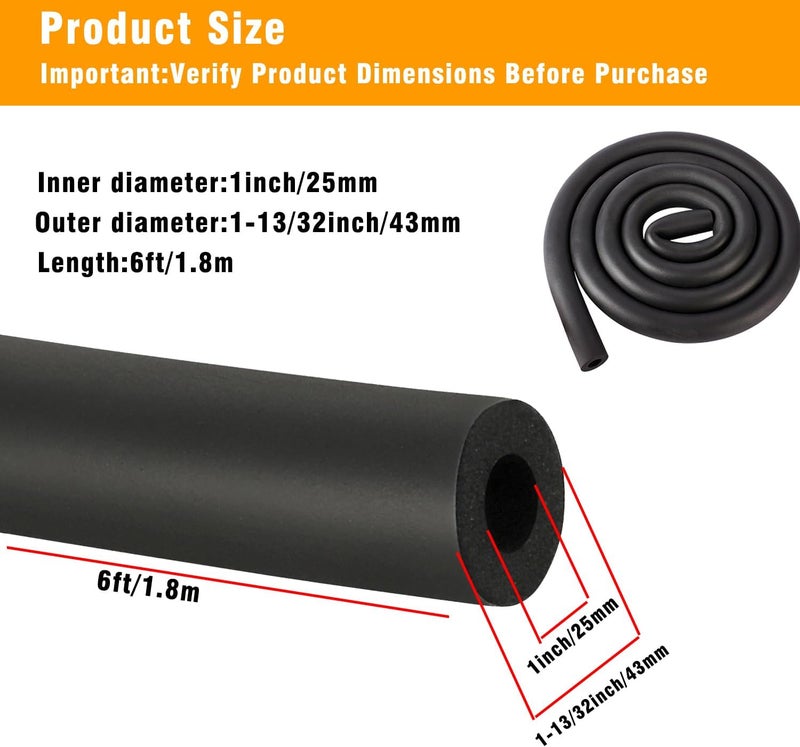 Allwin Pipe Insulation Foam Tube - 1Inch Foam Tubing for AC Unit, Guitar Stands, Exercise Machine Handle and Roof Rack (1" ID X 3/8" TK-6Ft) - Image 2