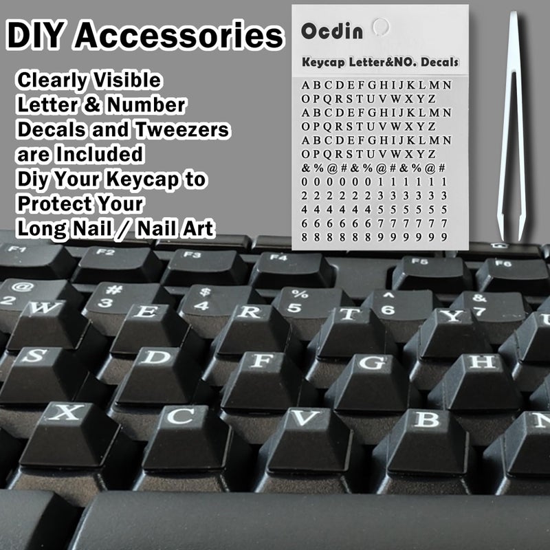 Ocdin 80 PCS Raised Keyboard Stickers with DIY Letter Decals for Nail-Art Typing, Adhesive Keycap Riser for Long Nails Protection for Numeric Keypad (Square-Black) - Image 3
