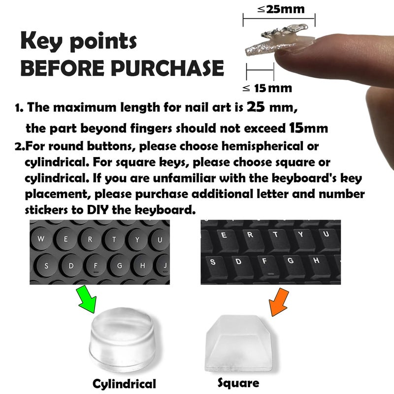 Ocdin 80 PCS Raised Keyboard Stickers with DIY Letter Decals for Nail-Art Typing, Adhesive Keycap Riser for Long Nails Protection for Numeric Keypad (Square-Black) - Image 2