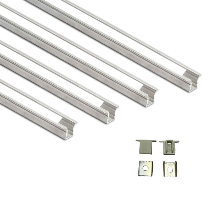 LIGHTING 10X12MM LED STRIP LIGHT 1METER ALUMINIUM RECTANGULAR CONCILED PROFILE LIGHT CHANNELS WITH DIFFUSED COVER END CAPS AND MOUNTING CLIPS WITHOUT LED STRAIGHT LINEAR PACK OF 4