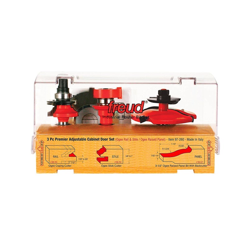 Freud 97260 3 Piece Premier Adjustable Cabinet Bit Set