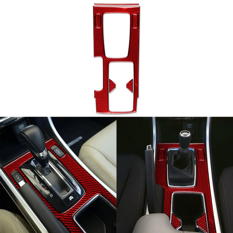 NVCNX Real Premium Carbon Fiber Compatible with Honda 9th Gen Accord 2013 2014 2015 2016 2017 SE LX Sport EX EXL Touring Hybrid Accessories Car Center Console Gear Shift Panel Cover Interior Trim Red