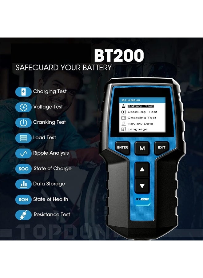 Topdon HOKVJ Digital Battery Tester BT200 12V Car Battery Tester Digital Automotive Diagnostic Battery Tester Analyzer Vehicle Cranking Charging Scanner Tool for Car Truck Marine Motorcycle SUV Boat  - Image 2