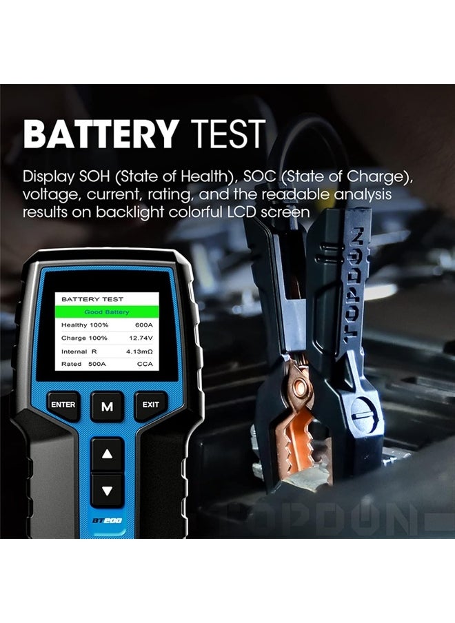 Topdon HOKVJ Digital Battery Tester BT200 12V Car Battery Tester Digital Automotive Diagnostic Battery Tester Analyzer Vehicle Cranking Charging Scanner Tool for Car Truck Marine Motorcycle SUV Boat  - Image 5