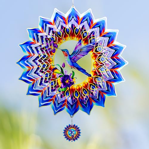 OFEWPAGA Hummingbird Gifts for Women Hummingbird Wind Spinner Birthday Gifts for Women Mom Grandma12 inch 3D Stainless Steel Hanging Wind Spinners for Garden Decoration - Image 1