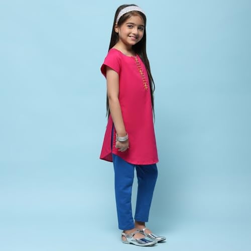 BIBA Girl's cotton straight Salwar Suit Set (KW3744_ Pink_ 9) - Image 3