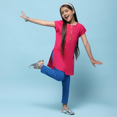 BIBA Girl's cotton straight Salwar Suit Set (KW3744_ Pink_ 9) - Image 5
