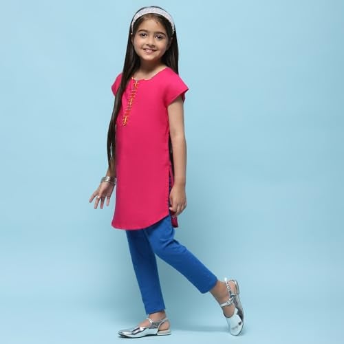 BIBA Girl's cotton straight Salwar Suit Set (KW3744_ Pink_ 9) - Image 2