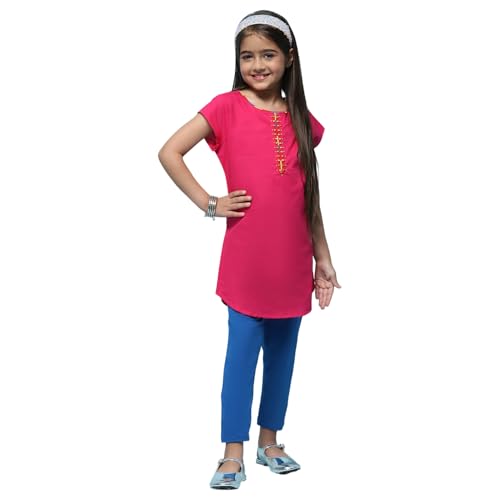 BIBA Girl's cotton straight Salwar Suit Set (KW3744_ Pink_ 9) - Image 1