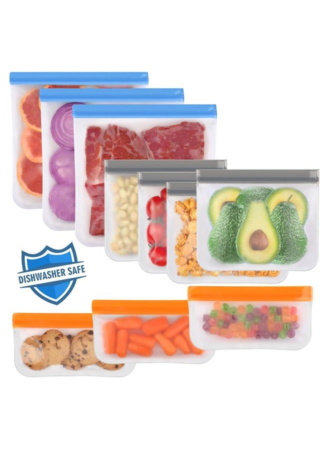 Lerine 10 Pack Dishwasher Safe Reusable Bags, Leakproof Reusable Freezer Bags, BPA Free Food Storage Bags for Marinate Food Travel - 3 Gallon 4 Sandwich 3 Snack - Image 1