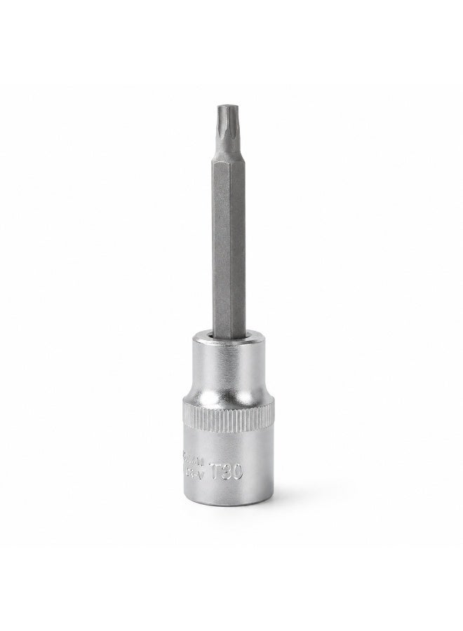 T30 Torx Bit Socket 1/2 Inch Drive, 4 Inch Long CR-V Metal Star Socket Tool For Ratchet, Car Repair, Workshop & DIY Maintenance - Image 1