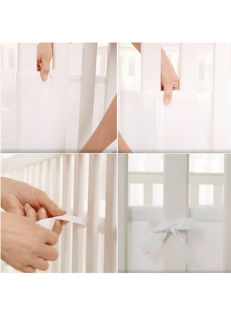 MostNow بطانة سرير أطفال قابلة للتنفس من MostNow، تناسب أسرة الأطفال ذات الحواف الأربعة والظهر الصلب - مضادة للصدمات، بيضاء - عبوة من قطعتين - Image 2