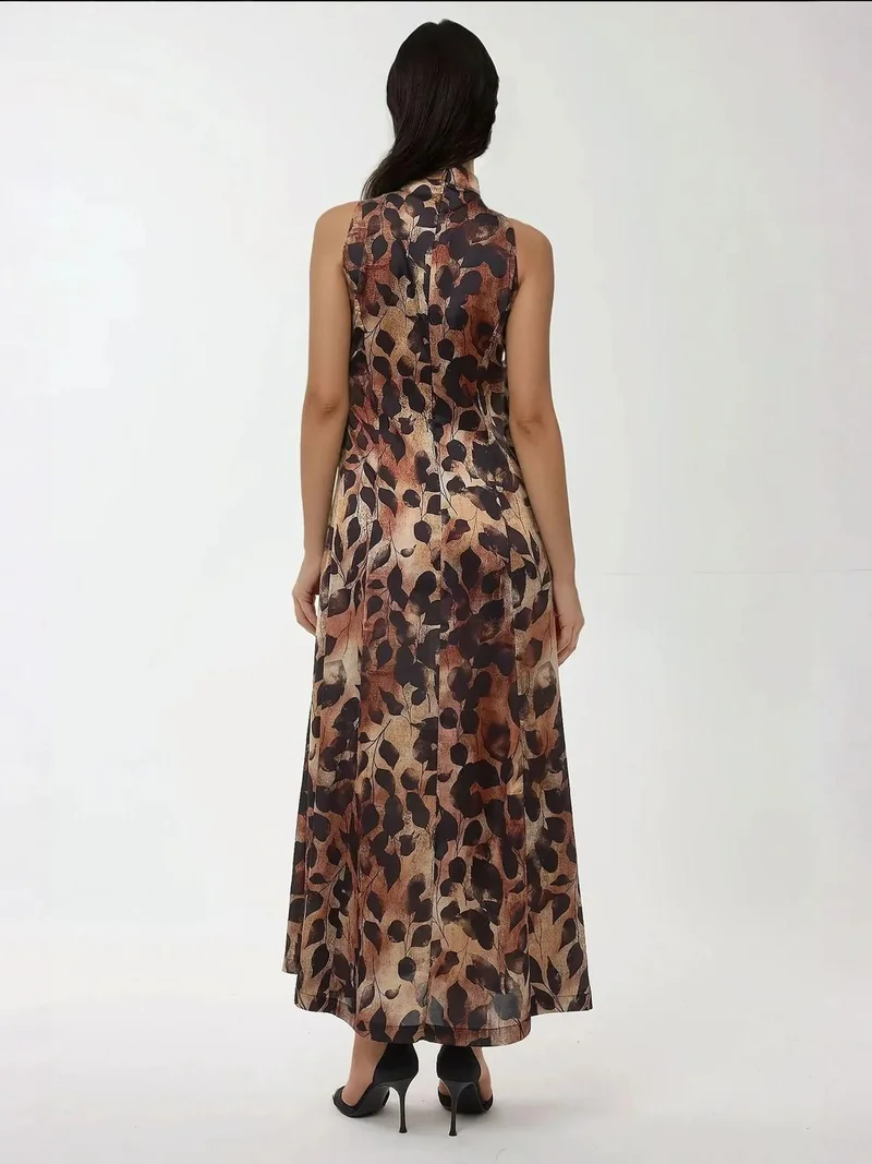زوبعة فستان ماكسي بياقة هالتر مطبوع