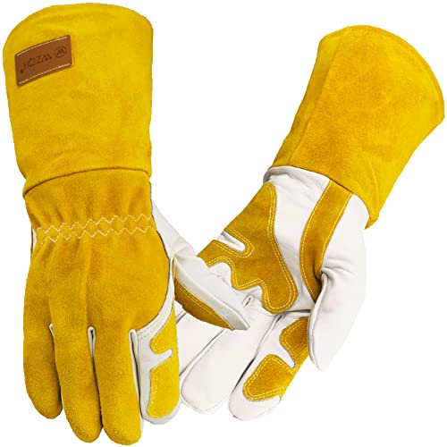 WZQH Professional MIG/TIG Welding Gloves Large, Reinforced Palm & Thumb & Index Finger, Seamless Forefinger, Top Grain Leather Cowhide, Extremely Comfort and Flexible, 14 Inches for Extra Protection - Image 1