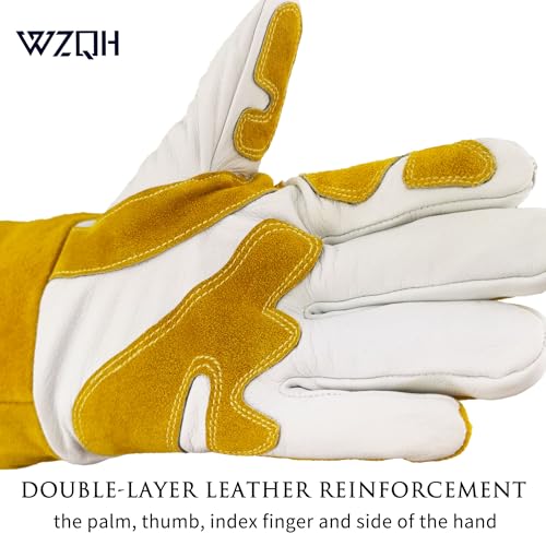 WZQH Professional MIG/TIG Welding Gloves Large, Reinforced Palm & Thumb & Index Finger, Seamless Forefinger, Top Grain Leather Cowhide, Extremely Comfort and Flexible, 14 Inches for Extra Protection - Image 2