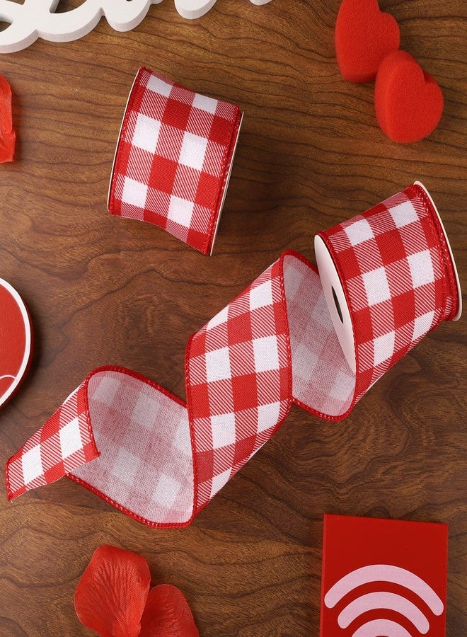 Whaline 2 Rolls Plaid Wired Edge Ribbons Buffalo Check Plaids Ribbon Red White 2.5 Inch Farmhouse Craft Ribbon for DIY Gift Wrapping Wreath Christmas Tree Bow Decoration, 10 Yards - Image 5