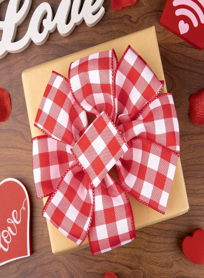 Whaline 2 Rolls Plaid Wired Edge Ribbons Buffalo Check Plaids Ribbon Red White 2.5 Inch Farmhouse Craft Ribbon for DIY Gift Wrapping Wreath Christmas Tree Bow Decoration, 10 Yards - Image 4