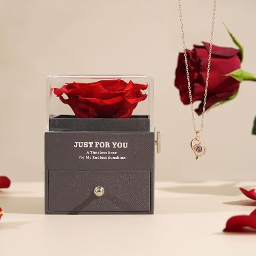 ADDWel Preserved Rose Gifts for Mom Birthday – Forever Real Rose Music Box for Women – You are My Sunshine Gifts for Mom Grandma Wife Girlfriend – Eternal Roses Musical Box with I Love You Necklace - Image 5