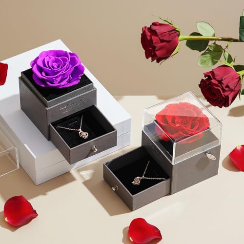ADDWel Preserved Rose Gifts for Mom Birthday – Forever Real Rose Music Box for Women – You are My Sunshine Gifts for Mom Grandma Wife Girlfriend – Eternal Roses Musical Box with I Love You Necklace - Image 3