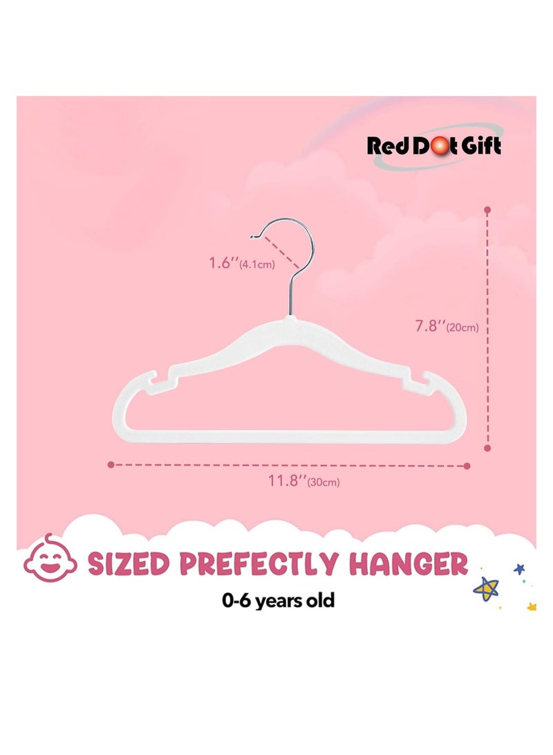 Red Dot Gift Red Dot Gift® Pack of 30 Baby Velvet Clothes Hangers 30cm Heavy Duty Durable Kids Clothes Hangers (White)  - Image 2