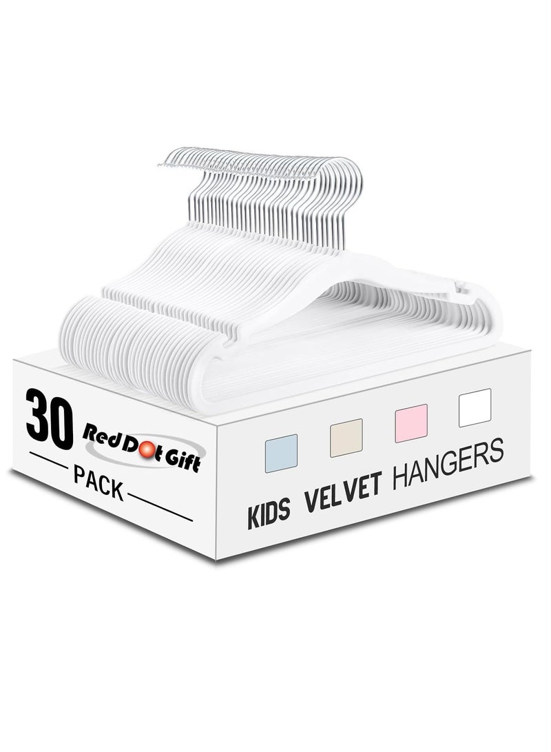Red Dot Gift Red Dot Gift® Pack of 30 Baby Velvet Clothes Hangers 30cm Heavy Duty Durable Kids Clothes Hangers (White)  - Image 1