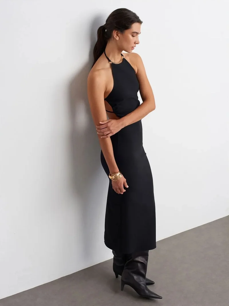 ديلفين DILVIN Halter Neck Bodycon Midi Dress