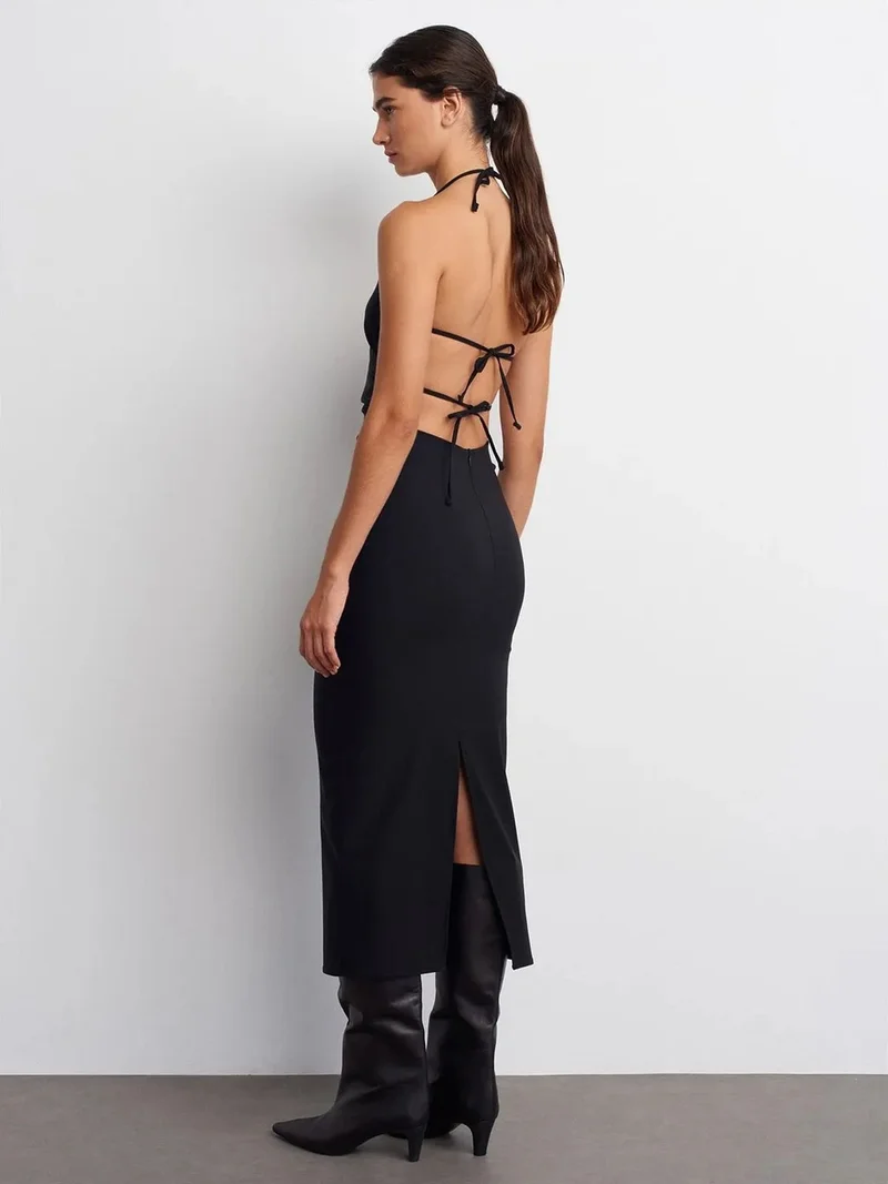 ديلفين DILVIN Halter Neck Bodycon Midi Dress