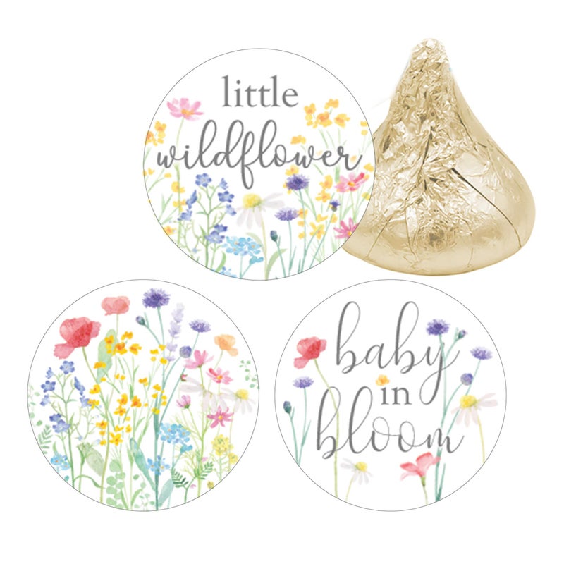 Little Wildflower Baby Shower Chocolate Kisses Candy Stickers Baby in Bloom Shes a Wildflower Party Favor Stickers  180 Count Its a Girl Spring and Summer