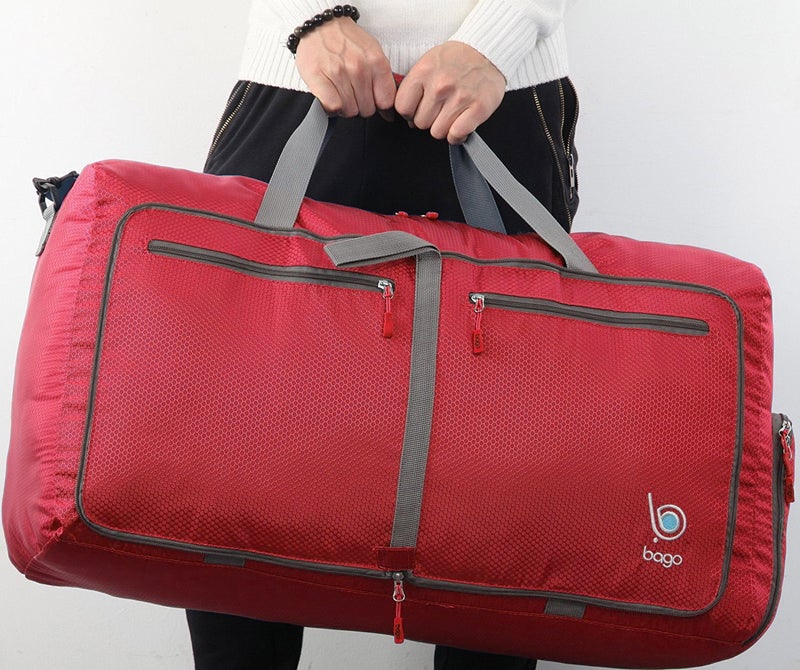 Bago Large Foldable Duffel Bags for Traveling Women & Men - 80L Packable Duffle Bag for Travel with Shoe Compartment - Water Repellant, Heavy Duty, Lightweight Folding & Collapsible (Red) - Image 2