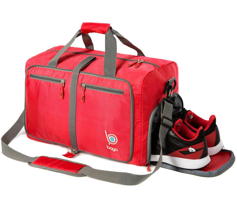 Bago Large Foldable Duffel Bags for Traveling Women & Men - 80L Packable Duffle Bag for Travel with Shoe Compartment - Water Repellant, Heavy Duty, Lightweight Folding & Collapsible (Red) - Image 5